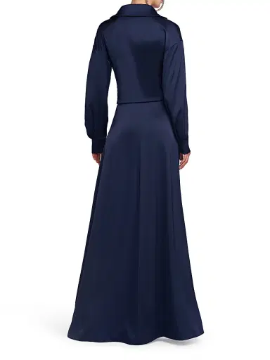 Halston Women's Ivon Charmeuse D-Loop Belt Gown - Navy | Thumbnail 5 Halston Women's Ivon Charmeuse D-Loop Belt Gown - Navy | Thumbnail 5
