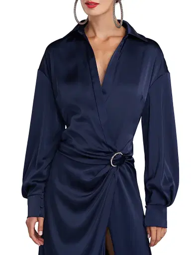 Halston Women's Ivon Charmeuse D-Loop Belt Gown - Navy | Thumbnail 6 Halston Women's Ivon Charmeuse D-Loop Belt Gown - Navy | Thumbnail 6