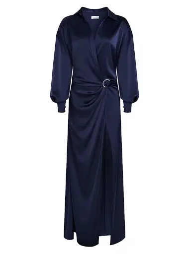 Halston Women's Ivon Charmeuse D-Loop Belt Gown - Navy | Thumbnail 1 Halston Women's Ivon Charmeuse D-Loop Belt Gown - Navy | Thumbnail 1