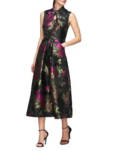 Kay Unger Women's Rosemarie Floral Jacquard Cocktail Dress - Bright Rose Multi | Thumbnail 2 Kay Unger Women's Rosemarie Floral Jacquard Cocktail Dress - Bright Rose Multi | Thumbnail 2