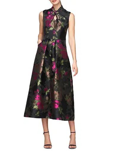 Kay Unger Women's Rosemarie Floral Jacquard Cocktail Dress - Bright Rose Multi | Thumbnail 3 Kay Unger Women's Rosemarie Floral Jacquard Cocktail Dress - Bright Rose Multi | Thumbnail 3