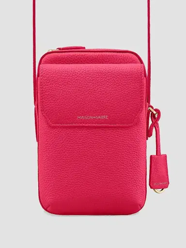 Maison de Sabre Leather Zip Phone Pouch - Shibuya Fuchsia | Thumbnail 3 Maison de Sabre Leather Zip Phone Pouch - Shibuya Fuchsia | Thumbnail 3
