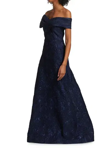 Teri Jon by Rickie Freeman Women's Off-The-Shoulder Gown - Sapphire - Size 6 | Thumbnail 4 Teri Jon by Rickie Freeman Women's Off-The-Shoulder Gown - Sapphire - Size 6 | Thumbnail 4