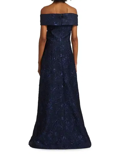 Teri Jon by Rickie Freeman Women's Off-The-Shoulder Gown - Sapphire - Size 6 | Thumbnail 5 Teri Jon by Rickie Freeman Women's Off-The-Shoulder Gown - Sapphire - Size 6 | Thumbnail 5