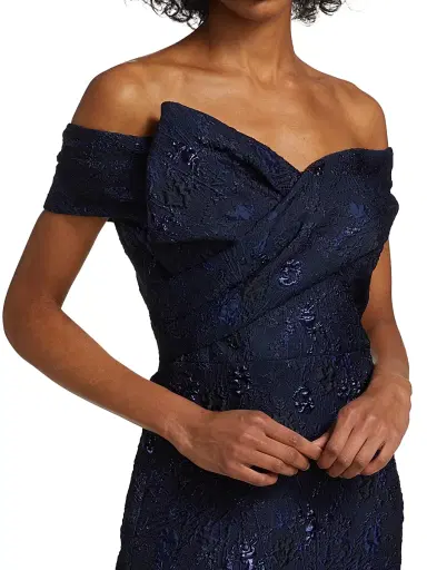 Teri Jon by Rickie Freeman Women's Off-The-Shoulder Gown - Sapphire - Size 6 | Thumbnail 6 Teri Jon by Rickie Freeman Women's Off-The-Shoulder Gown - Sapphire - Size 6 | Thumbnail 6