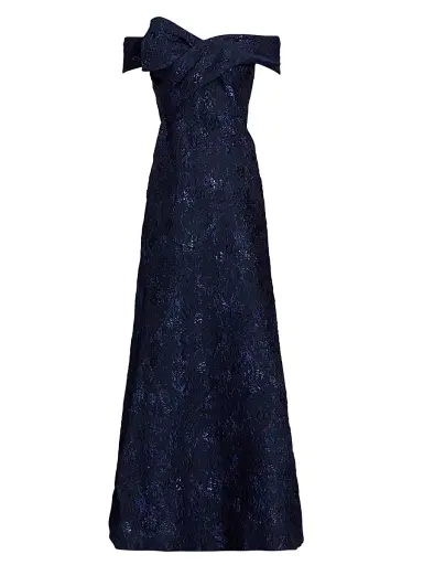 Teri Jon by Rickie Freeman Women's Off-The-Shoulder Gown - Sapphire - Size 6 | Thumbnail 1 Teri Jon by Rickie Freeman Women's Off-The-Shoulder Gown - Sapphire - Size 6 | Thumbnail 1