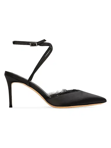 Black Suede Studio Women's Lace 80MM Satin Pumps - Black Satin - Size 12 | Thumbnail 1 Black Suede Studio Women's Lace 80MM Satin Pumps - Black Satin - Size 12 | Thumbnail 1