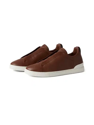 Zegna Men's Secondskin Triple Stitch Sneakers - Almond Brown | Thumbnail 2 Zegna Men's Secondskin Triple Stitch Sneakers - Almond Brown | Thumbnail 2