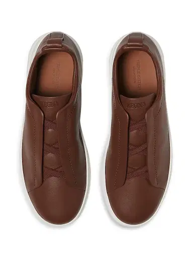 Zegna Men's Secondskin Triple Stitch Sneakers - Almond Brown | Thumbnail 3 Zegna Men's Secondskin Triple Stitch Sneakers - Almond Brown | Thumbnail 3