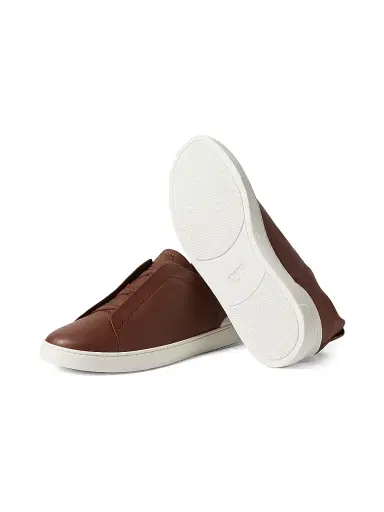 Zegna Men's Secondskin Triple Stitch Sneakers - Almond Brown | Thumbnail 4 Zegna Men's Secondskin Triple Stitch Sneakers - Almond Brown | Thumbnail 4