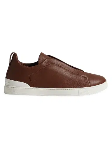 Zegna Men's Secondskin Triple Stitch Sneakers - Almond Brown | Thumbnail 1 Zegna Men's Secondskin Triple Stitch Sneakers - Almond Brown | Thumbnail 1