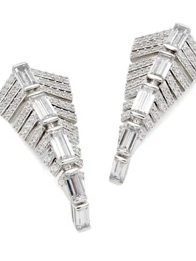 Adriana Orsini Women's Naomi Deco Sterling Silver & Cubic Zirconia J-Hoop Earrings - Silver | Thumbnail 4 Adriana Orsini Women's Naomi Deco Sterling Silver & Cubic Zirconia J-Hoop Earrings - Silver | Thumbnail 4
