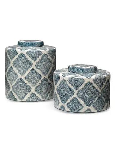 Jamie Young Co. Oran Two-Piece Ceramic Canister Set - Blue And White | Thumbnail 1 Jamie Young Co. Oran Two-Piece Ceramic Canister Set - Blue And White | Thumbnail 1