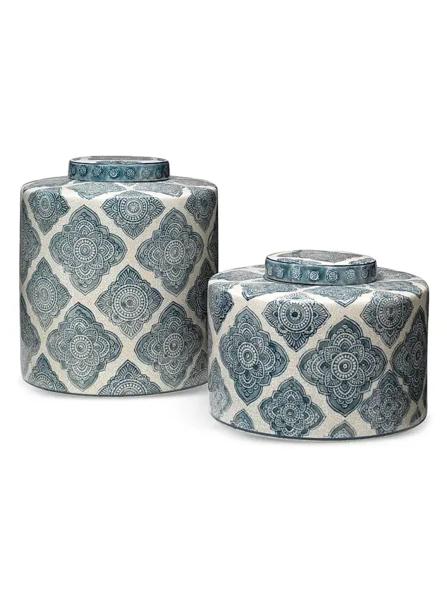 Oran Two-Piece Ceramic Canister Set - Blue And White Oran Two-Piece Ceramic Canister Set - Blue And White