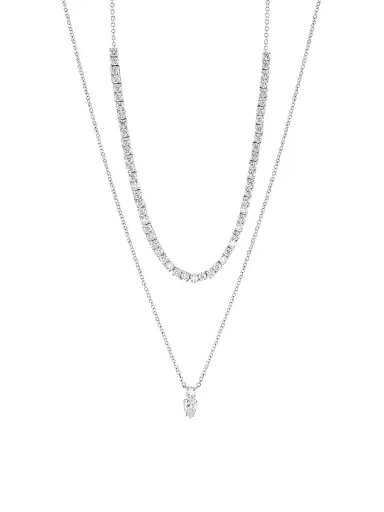 Adriana Orsini Women's Loveall 18K-White-Gold-Plated & Cubic Zirconia Double-Chain Necklace - White Gold | Thumbnail 1 Adriana Orsini Women's Loveall 18K-White-Gold-Plated & Cubic Zirconia Double-Chain Necklace - White Gold | Thumbnail 1