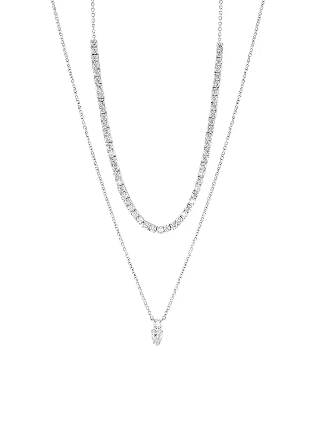 Women's Loveall 18K-White-Gold-Plated & Cubic Zirconia Double-Chain Necklace - White Gold Women's Loveall 18K-White-Gold-Plated & Cubic Zirconia Double-Chain Necklace - White Gold