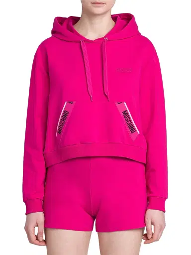 Moschino Women's Stretch-Cotton Cropped Hoodie - Fuchsia | Thumbnail 3 Moschino Women's Stretch-Cotton Cropped Hoodie - Fuchsia | Thumbnail 3