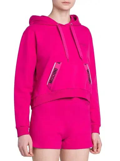 Moschino Women's Stretch-Cotton Cropped Hoodie - Fuchsia | Thumbnail 4 Moschino Women's Stretch-Cotton Cropped Hoodie - Fuchsia | Thumbnail 4