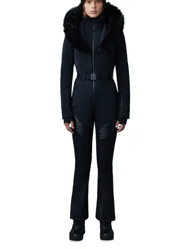 Mackage Women's Elle Belted Shearling-Trimmed Shell Ski Suit - Black - Size Large | Thumbnail 2 Mackage Women's Elle Belted Shearling-Trimmed Shell Ski Suit - Black - Size Large | Thumbnail 2