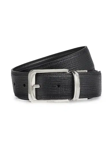 ZEGNA Men's Paglia Engraved Leather and Reversible Belt - Black | Thumbnail 1 ZEGNA Men's Paglia Engraved Leather and Reversible Belt - Black | Thumbnail 1