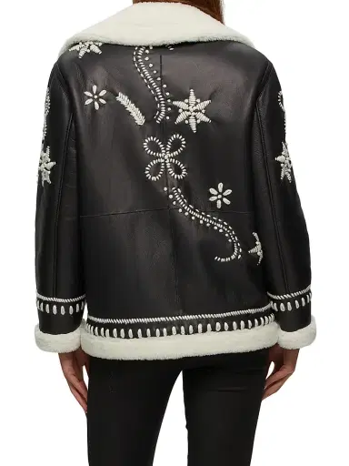 Gorski Women's Select Shearling Lamb Zip Jacket with Wool Embroidery - Black | Thumbnail 4 Gorski Women's Select Shearling Lamb Zip Jacket with Wool Embroidery - Black | Thumbnail 4
