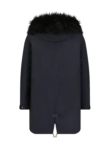 Gorski Men's Parka With Shearling Lamb Hood Trim - Navy | Thumbnail 2 Gorski Men's Parka With Shearling Lamb Hood Trim - Navy | Thumbnail 2