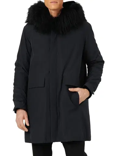 Gorski Men's Parka With Shearling Lamb Hood Trim - Navy | Thumbnail 3 Gorski Men's Parka With Shearling Lamb Hood Trim - Navy | Thumbnail 3
