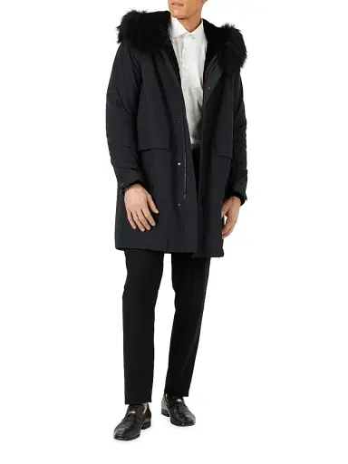 Gorski Men's Parka With Shearling Lamb Hood Trim - Navy | Thumbnail 7 Gorski Men's Parka With Shearling Lamb Hood Trim - Navy | Thumbnail 7