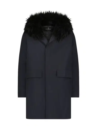 Gorski Men's Parka With Shearling Lamb Hood Trim - Navy | Thumbnail 1 Gorski Men's Parka With Shearling Lamb Hood Trim - Navy | Thumbnail 1