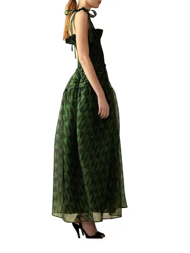 Cynthia Rowley Women's Smocked Tie-Strap Maxi Dress - Black Green | Thumbnail 3 Cynthia Rowley Women's Smocked Tie-Strap Maxi Dress - Black Green | Thumbnail 3