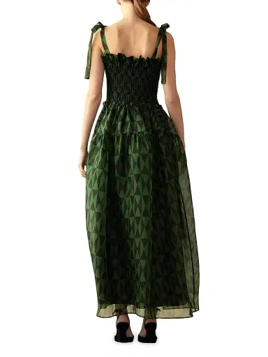Cynthia Rowley Women's Smocked Tie-Strap Maxi Dress - Black Green | Thumbnail 4 Cynthia Rowley Women's Smocked Tie-Strap Maxi Dress - Black Green | Thumbnail 4