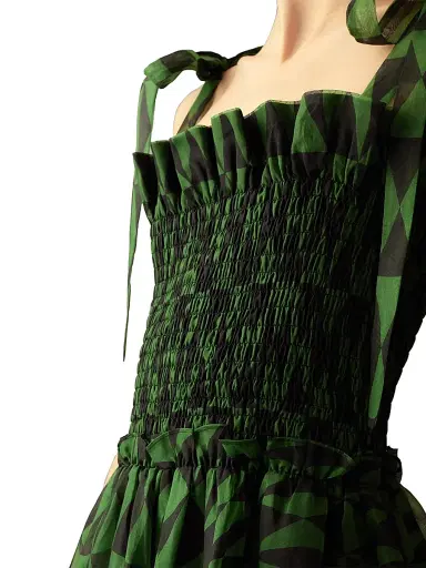 Cynthia Rowley Women's Smocked Tie-Strap Maxi Dress - Black Green | Thumbnail 8 Cynthia Rowley Women's Smocked Tie-Strap Maxi Dress - Black Green | Thumbnail 8