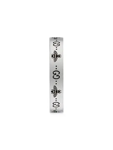 Gucci Men's Unisex Bee-Engraved GG Sterling Silver Ring - Silver | Thumbnail 2 Gucci Men's Unisex Bee-Engraved GG Sterling Silver Ring - Silver | Thumbnail 2