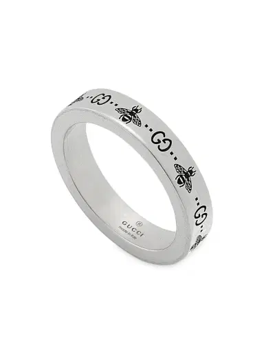 Gucci Men's Unisex Bee-Engraved GG Sterling Silver Ring - Silver | Thumbnail 3 Gucci Men's Unisex Bee-Engraved GG Sterling Silver Ring - Silver | Thumbnail 3