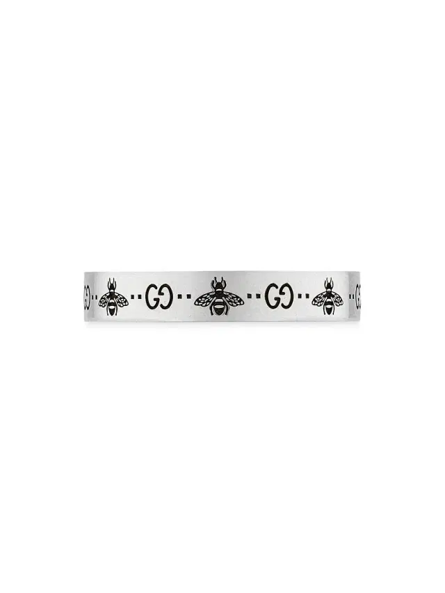 Men's Unisex Bee-Engraved GG Sterling Silver Ring - Silver Men's Unisex Bee-Engraved GG Sterling Silver Ring - Silver