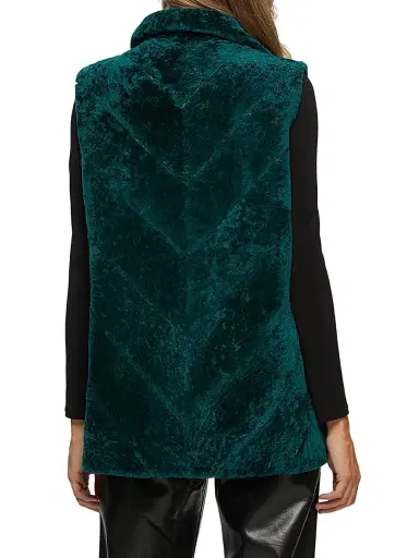 Gorski Women's Textured Shearling Lamb Zip Vest Reversible To Taffeta - Emerald | Thumbnail 4 Gorski Women's Textured Shearling Lamb Zip Vest Reversible To Taffeta - Emerald | Thumbnail 4