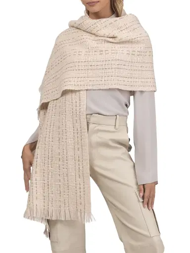 Gorski Women's Knit Wool Shawl - Beige | Thumbnail 2 Gorski Women's Knit Wool Shawl - Beige | Thumbnail 2