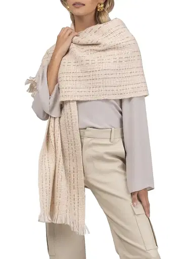 Gorski Women's Knit Wool Shawl - Beige | Thumbnail 4 Gorski Women's Knit Wool Shawl - Beige | Thumbnail 4