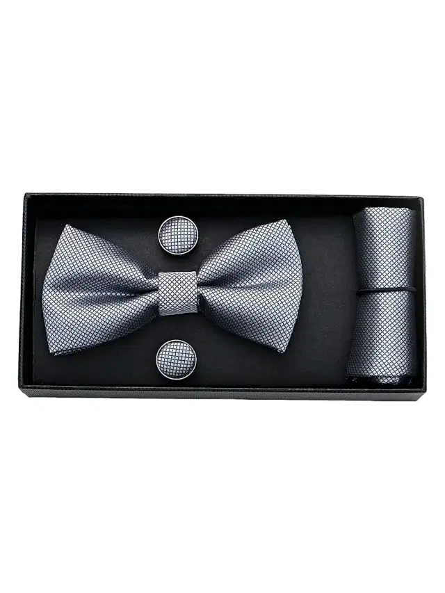 Crosshatch Bow Tie Set - Silver Crosshatch Bow Tie Set - Silver