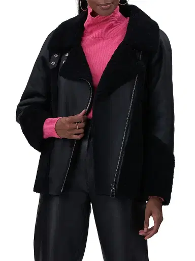 Gorski Women's Shearling Lamb Zip Moto Jacket - Black - Size XS | Thumbnail 3 Gorski Women's Shearling Lamb Zip Moto Jacket - Black - Size XS | Thumbnail 3