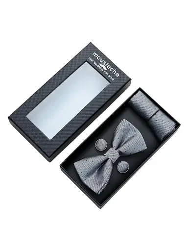 Moustache Textured Bow Tie Set - Silver | Thumbnail 2 Moustache Textured Bow Tie Set - Silver | Thumbnail 2