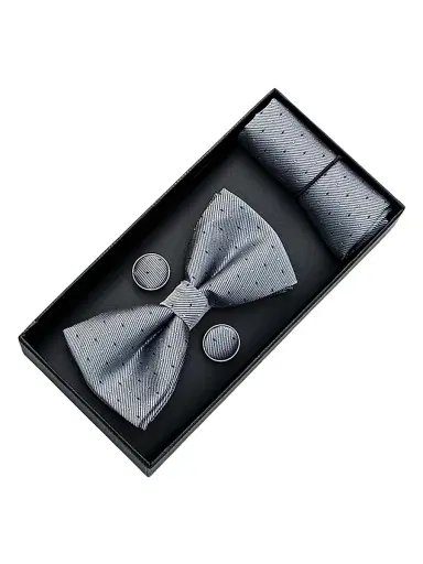 Moustache Textured Bow Tie Set - Silver | Thumbnail 3 Moustache Textured Bow Tie Set - Silver | Thumbnail 3