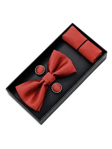 Moustache Crosshatch Bow Tie Set - Orange Red | Thumbnail 4 Moustache Crosshatch Bow Tie Set - Orange Red | Thumbnail 4