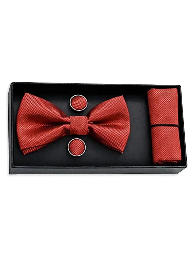 Crosshatch Bow Tie Set - Orange Red Crosshatch Bow Tie Set - Orange Red