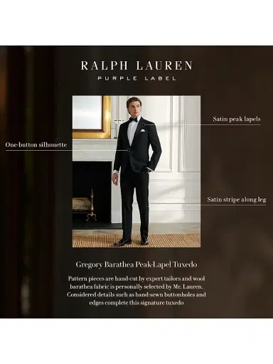 Ralph Lauren Purple Label Men's Gregory Wool Barathea Peak Tuxedo - Black - Size 46 | Thumbnail 3 Ralph Lauren Purple Label Men's Gregory Wool Barathea Peak Tuxedo - Black - Size 46 | Thumbnail 3
