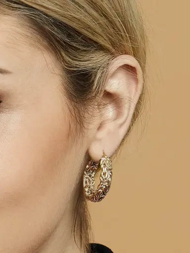 Oradina Women's 14K Yellow Gold Byzantine Classic Hoops - Yellow Gold | Thumbnail 3 Oradina Women's 14K Yellow Gold Byzantine Classic Hoops - Yellow Gold | Thumbnail 3