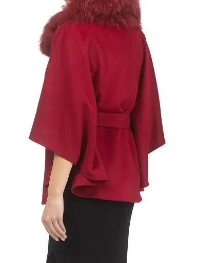 Gorski Women's Select Wool Belted Cape with Select Lamb Collar - Wine | Thumbnail 4 Gorski Women's Select Wool Belted Cape with Select Lamb Collar - Wine | Thumbnail 4