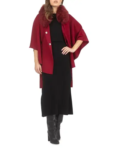 Gorski Women's Select Wool Belted Cape with Select Lamb Collar - Wine | Thumbnail 6 Gorski Women's Select Wool Belted Cape with Select Lamb Collar - Wine | Thumbnail 6