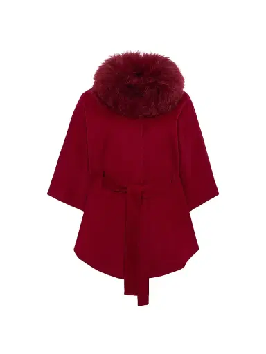 Gorski Women's Select Wool Belted Cape with Select Lamb Collar - Wine | Thumbnail 1 Gorski Women's Select Wool Belted Cape with Select Lamb Collar - Wine | Thumbnail 1
