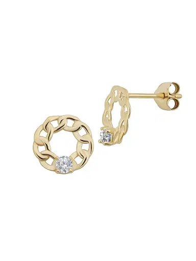 Oradina Women's 14K Yellow Solid Gold White Topaz Halo Studs - Yellow Gold | Thumbnail 2 Oradina Women's 14K Yellow Solid Gold White Topaz Halo Studs - Yellow Gold | Thumbnail 2